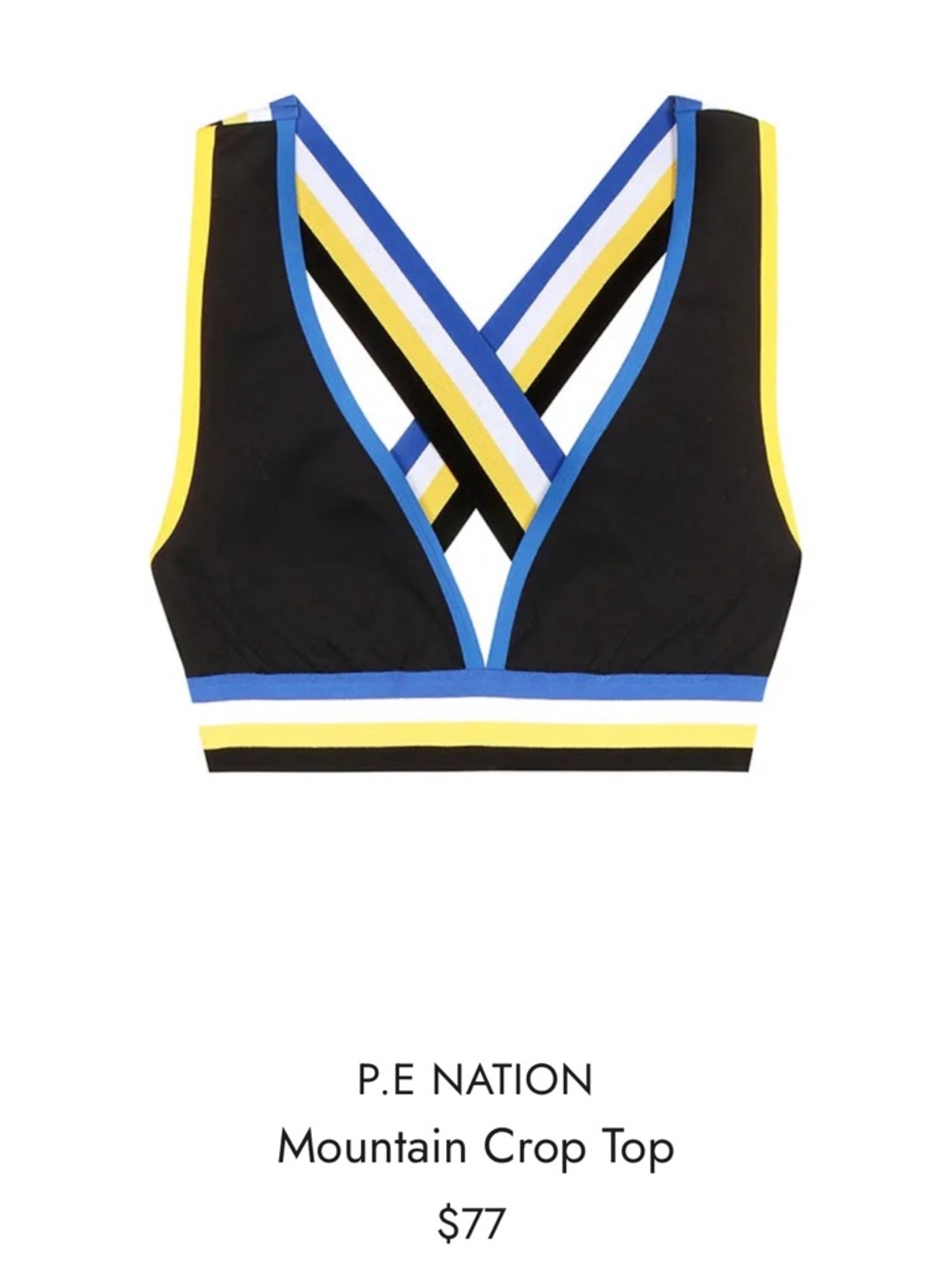 P.E NATION Black Crop Top with Blue & Yellow Striped Trim